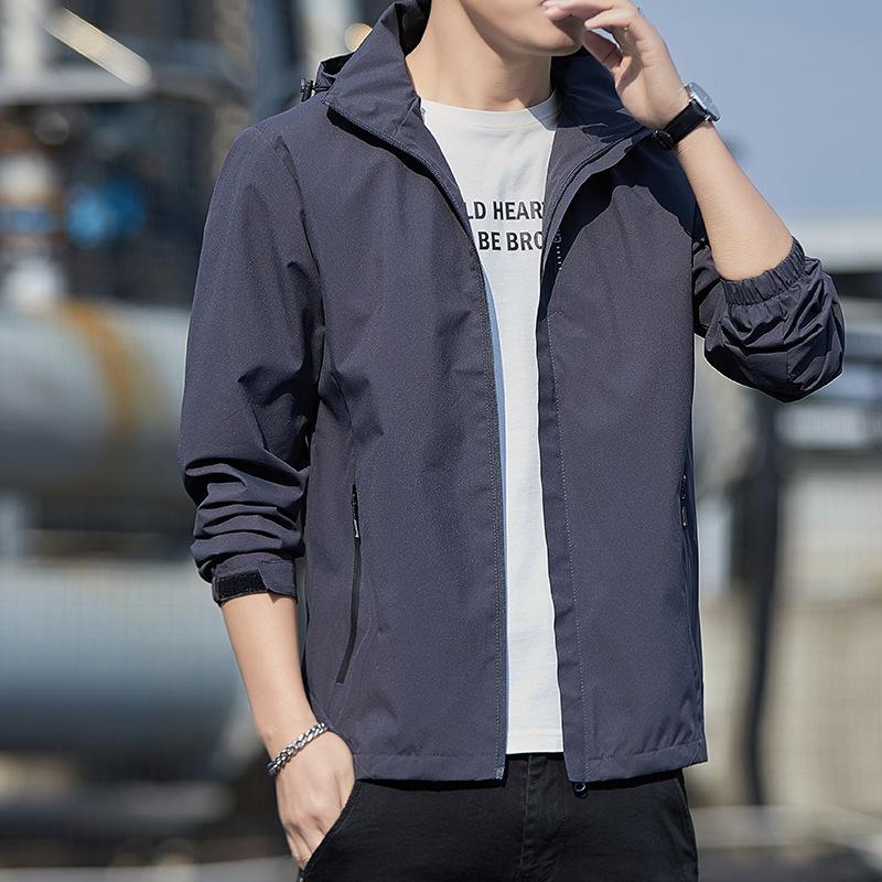 Jacket men's spring and autumn thin Korean style trendy men's casual jacket men's hooded business solid color jacket top