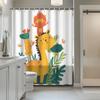 1Pc Cartoon Animal Forest Shower Curtain Partition Curtain, Cute Giraffe Monkey And Green Leaf Curtain, 12 Hooks Shower