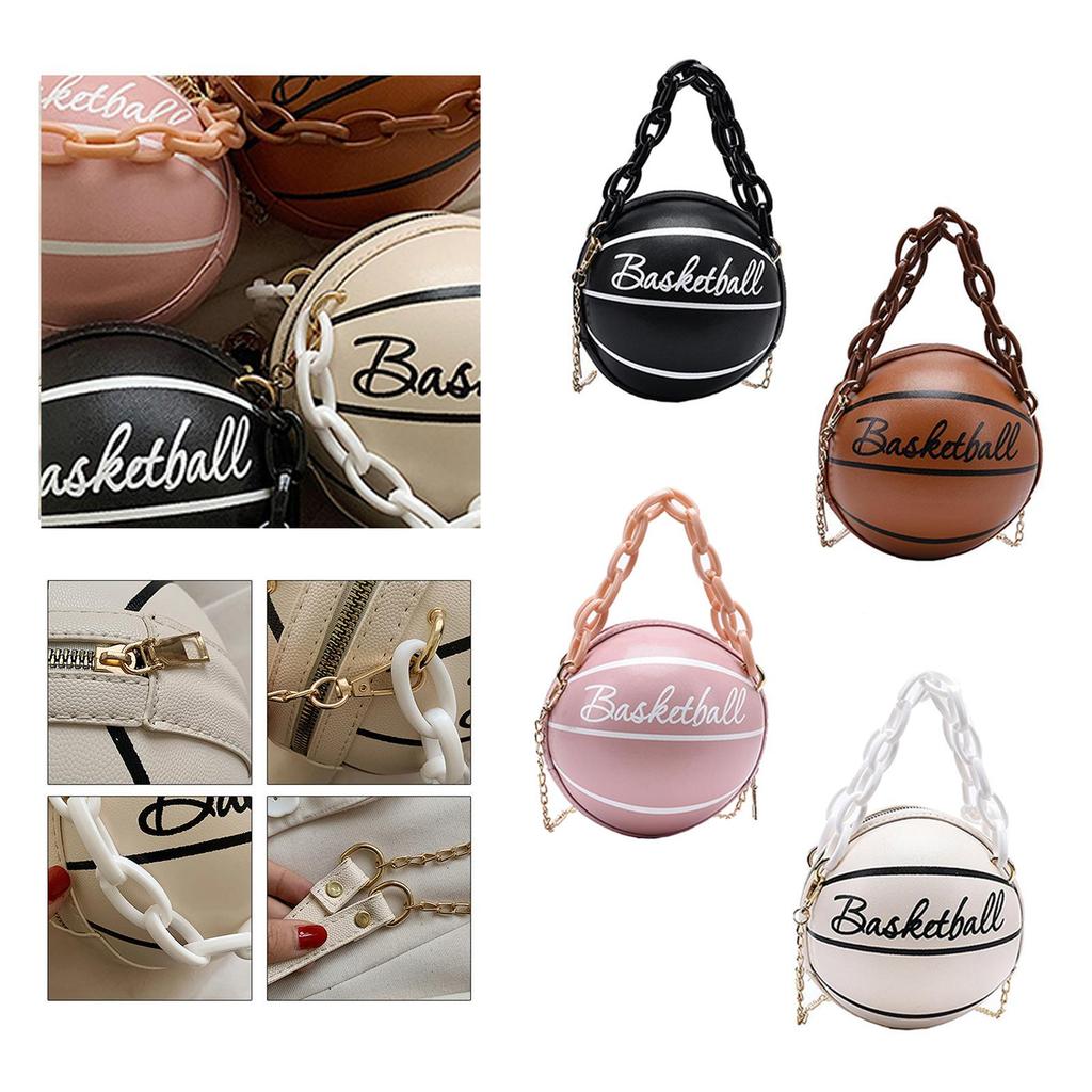 Small Basketball Shaped Handbags Leather Chain Round Tote Graphic travel School Leisure Vacation