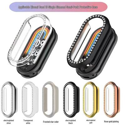 Funda Protectora con Incrustaciones de Diamantes para Xiaomi Band 10 - Compatible con NFC, Diseño de una Sola Fila, Marco de PC de Media Cubierta