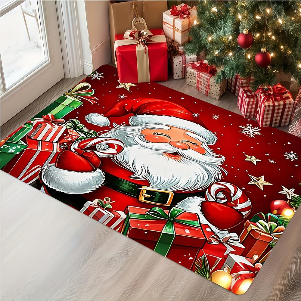 1 Pezzo Tappetino di Natale con Motivo di Babbo Natale per Soggiorno, Camera da Letto, Ingresso, Decorazione Natalizia Interna ed Esterna, Tappetino di Benvenuto per la Casa