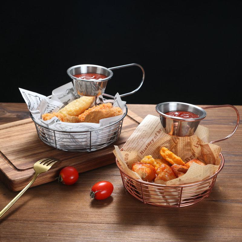 Creative Snack Basket Organizer with Hanging Sauce Cup for Stainless Steel Display