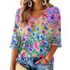 Women's V-Neck Retro Floral Print Lightweight Blouse for Spring and Summer