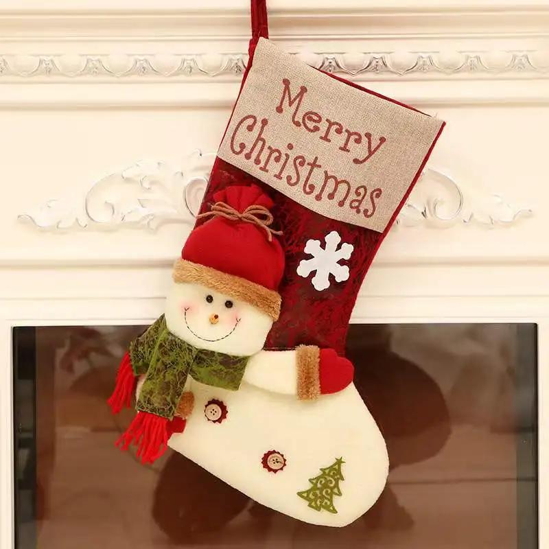 Christmas Ornaments Children Christmas Stocking Gift Bag Candy Gift Stocking Hanging Old Snowman Navy Blue