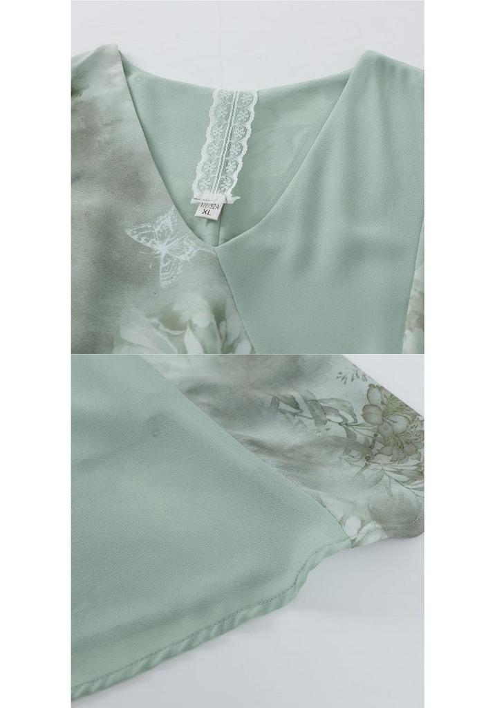 Mom's Summer Chiffon Dress: Stylish Short-Sleeve Belted Skirt for Middle-Aged & Elderly Women