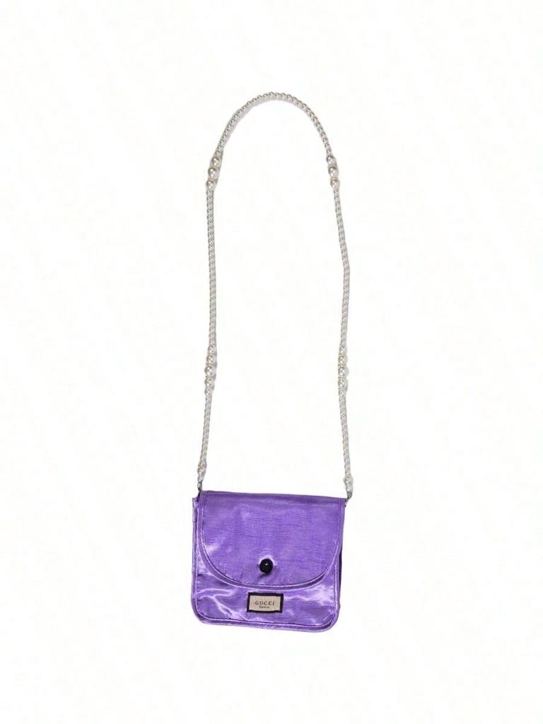 Gucci Purple Square Makeup Bag, DIY Pearl Chain Storage Bag, Fashionable Shoulder Bag