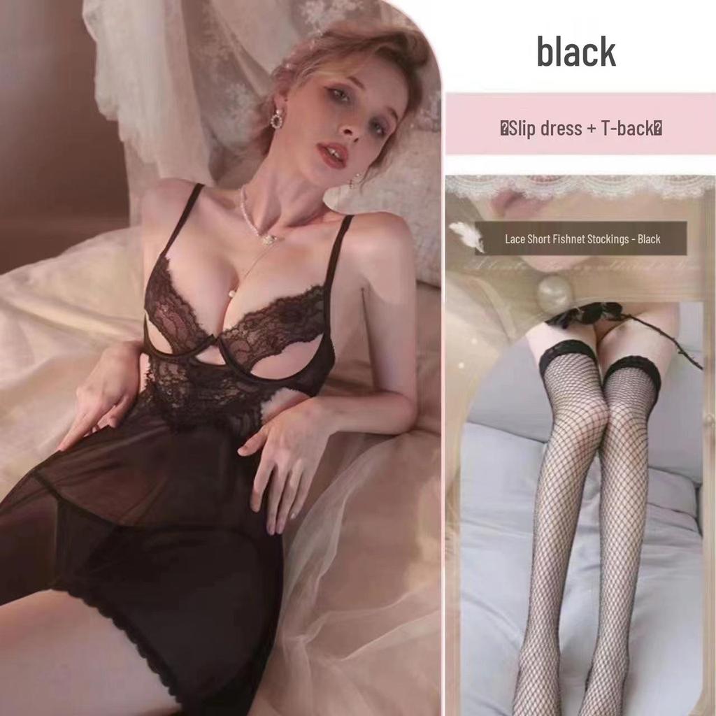 Elegant Lace Push-Up Sleep Dress: Enhances Small Chest