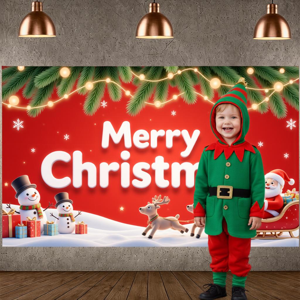 Xmas Display Santa Claus Print Snowman Display Holiday Backdrop Winter Scene Santa Claus Banner For New Year Party Xmas