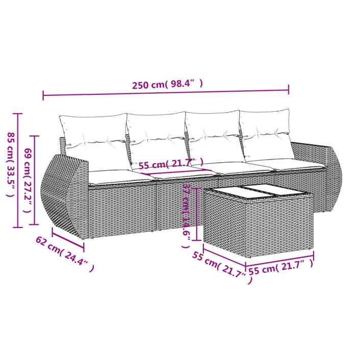 VidaXL Salon de Jardin avec Coussins 5 pcs, Canapés de Terrasse, Ensemble de Meubles de Patio, Mobilier d'Extérieur, Gris 3221091