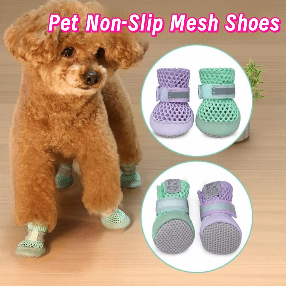 4Pcs Anti Slip Mesh Dog Shoes Soft Sole Dog Paw Protectors Fashion Pet Dog Sandals  Puppy