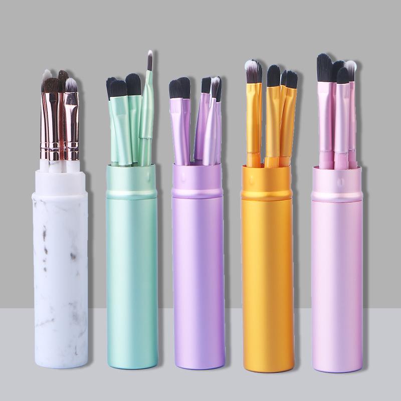 Crazed Rush 5-Piece Aluminum Eyeshadow Brush Set with Case: Eyelid, Lip, and Nose Blending Tools