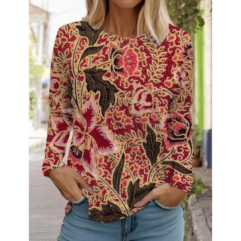 3D Print Women's Hawaiian Style Retro Fashion Tops Long Sleeve Round Neck Pullover Casual Long Sleeve T-shirt Designer