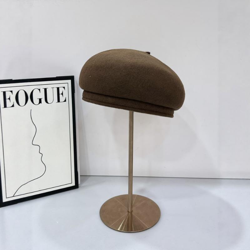 25 Early Autumn New High-quality Woolen Beret Women's Big Head Circumference Solid Color Face Small Painter Hat