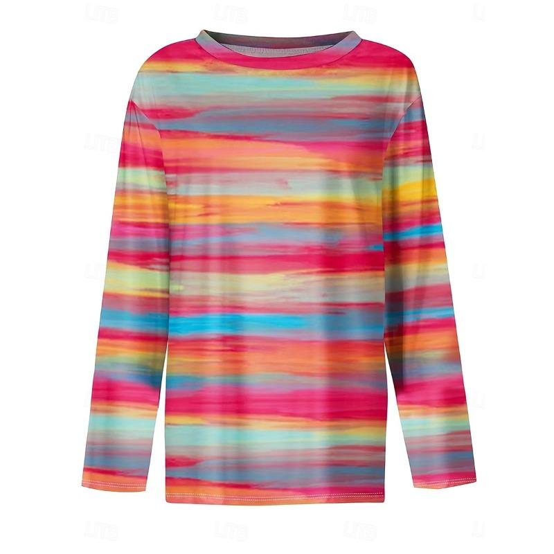 Women's T shirt Long Sleeve Graphic Geometric Striped Vintage Stylish Classic Long Sleeve Crew Neck Round Neck Regular Tops