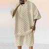 Set T-shirt a maniche corte jacquard a quadri estiva da uomo e pantaloncini casual a gamba dritta, taglia grande, vestibilità comoda