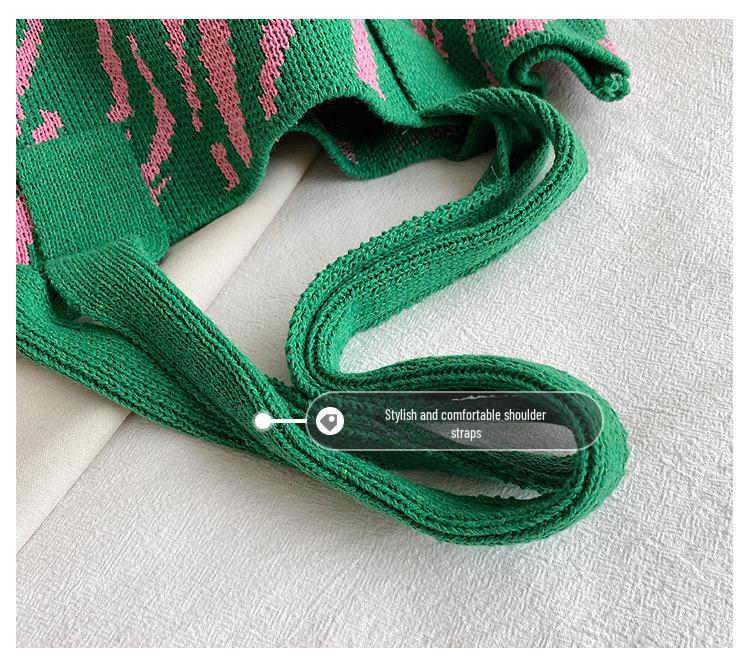 Women's Zebra Pattern Knitted Tote Bag - Large Capacity Spring/Summer Fashion Shoulder & Hand-Held Bag, Korean Style.