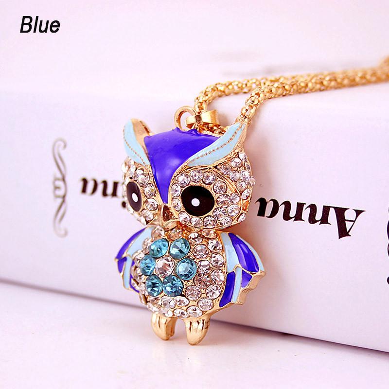 Luxurious Crystal Pendant Long Necklace Featuring Vintage Punk Style Rhinestone Owl