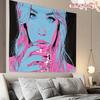Pop Art Woman Portrait Tapestry  Turquoise and Pink Abstract Design Modern Art Wall Hanging  for Bedroom or Dorm Decor