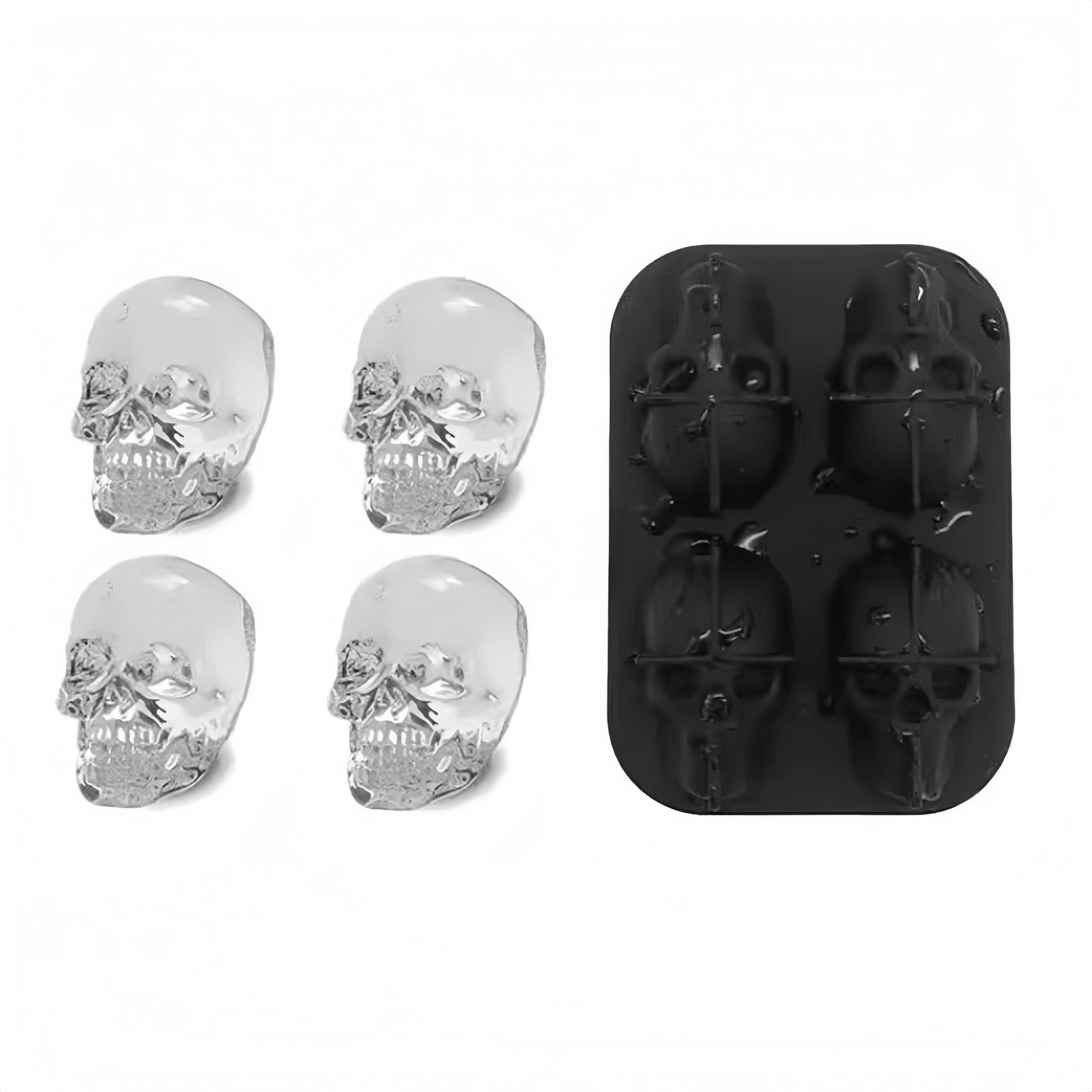 

Новая форма для льда в виде скелета на Хэллоуин, 3D стереоскопическая силиконовая черная форма с 4 ячейками для вечеринки на Хэллоуин, торта, желе, инструмент для изготовления льда чёрный
