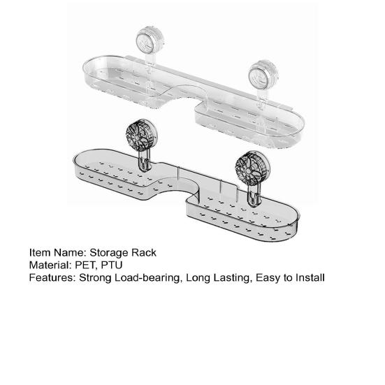 2Pcs Suction Cup Storage Holder Shower Shelf Strong Load-bearing Hollow Structure Design Bathroom Multi-Function Organizer