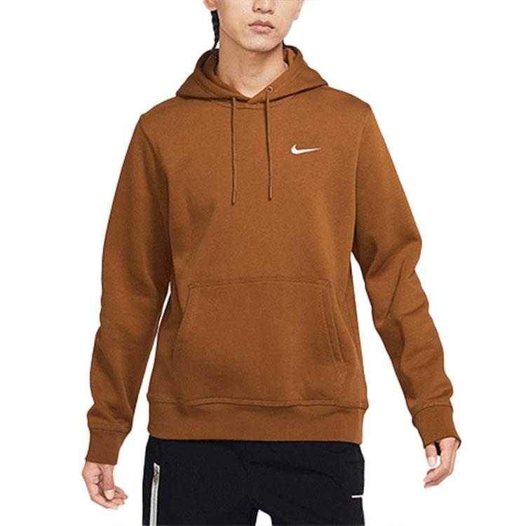 Nike Club Swoosh Men's Logo Drawstring Pullover Hooded Sweatshirt Tawny 916271-290