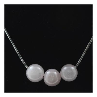 Stones and Minerals. Necklace 3 Pearls Rose Quartz 8 Mm Stainless Steel Chain.