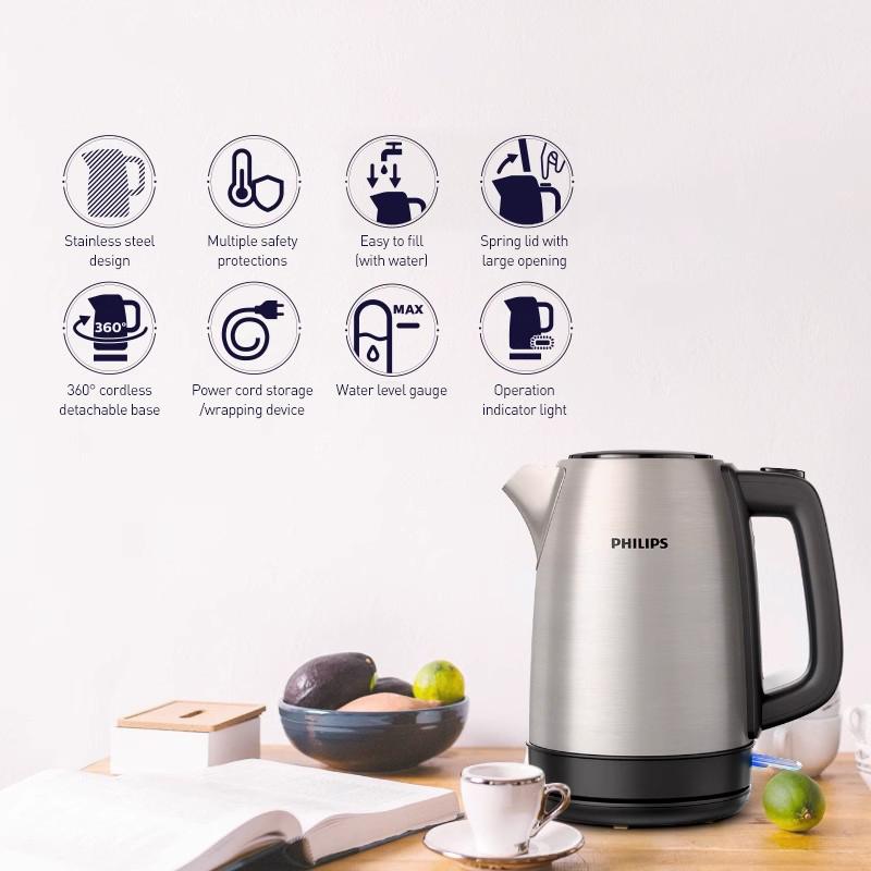 Philips HD9350/90 Electric Kettle 1.7 L Capacity Comes with a Compatible Country Plug 1850 W