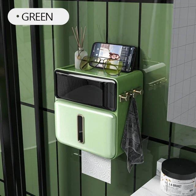 

Держатель для бумажных полотенец, туалетной бумаги, водонепроницаемая коробка для салфеток, настенное крепление, полка для хранения, стеллаж, коробка для хранения бумаги, аксессуары для ванной комнаты зелёный