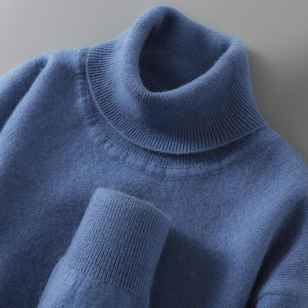 Men's 100% Pure Wool High Neck Pullover Sweater - Autumn/Winter Loose Knit Base Layer