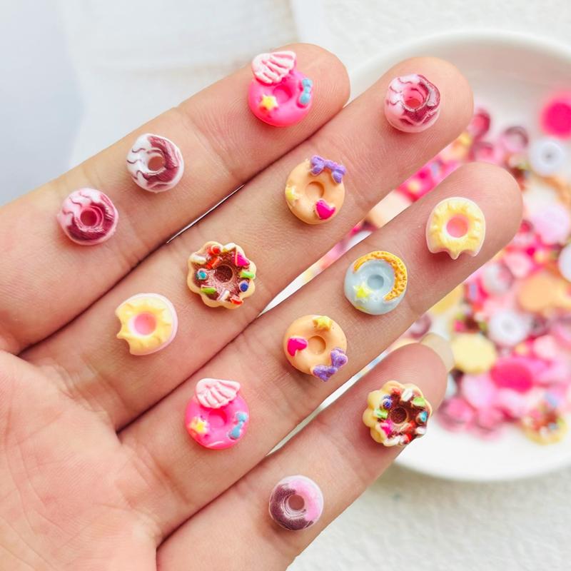 50Pcs Mixed Nail Art Resin Cartoon Cute Donuts Series Flatback Ornament Jewelry Making Manicure Hairwear Accessories A43