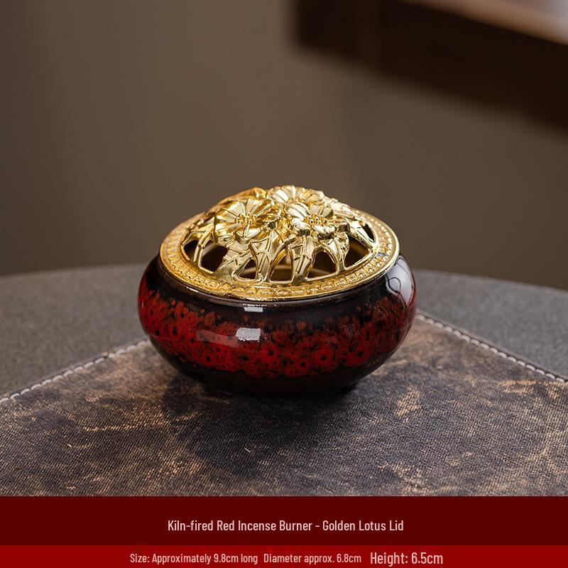 Portable Ceramic Sandalwood Incense Burner: Golden Bowl Ornament & Incense Plate