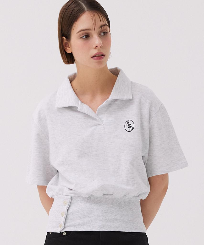 AWESOME STUDIO Button Detail Collared Short Sleeve T-Shirt Black