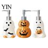 Spooky Soap Dispenser Halloween Ceramic Ghost Dispenser, with Stainless Steel Pump, Pumpkin Refillable Pump Bottle Liquid Hand Container, Empty Shower