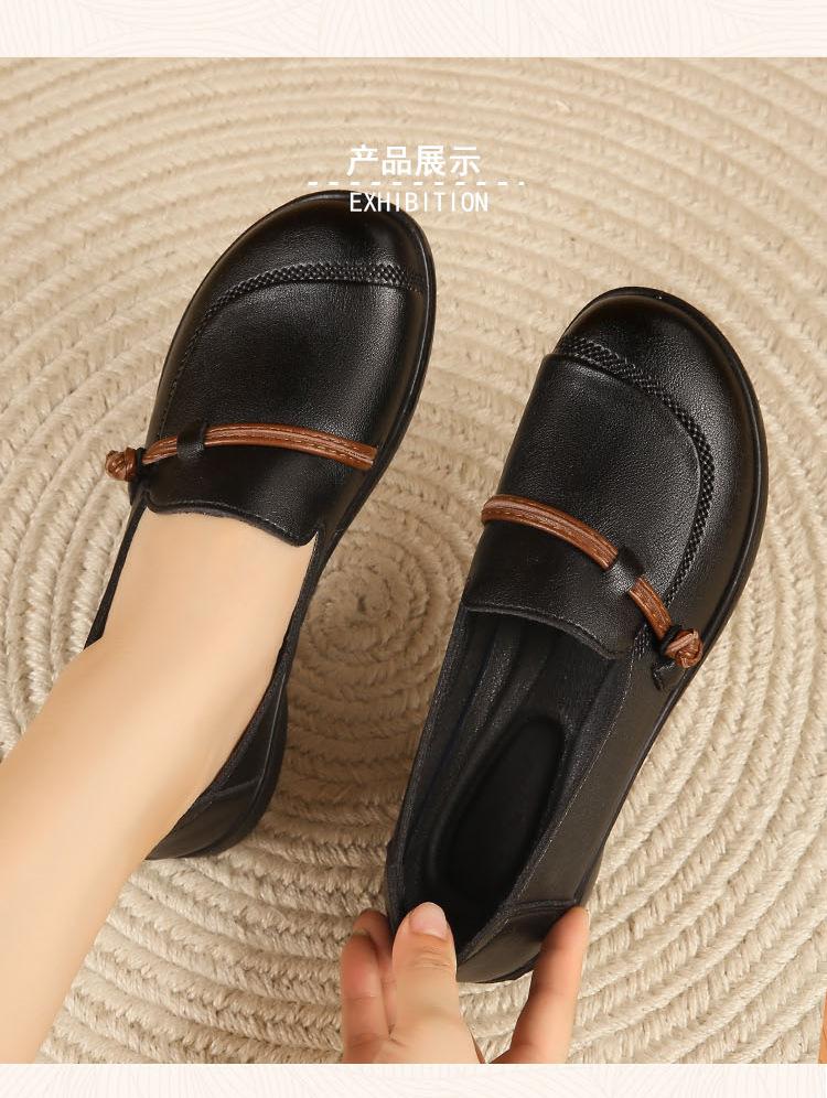 Fashion Pu Leather Soft Sole Soft Surface Mother Shoes Middle-aged and Elderly Women's Casual Single Shoes Pu Leather Flats