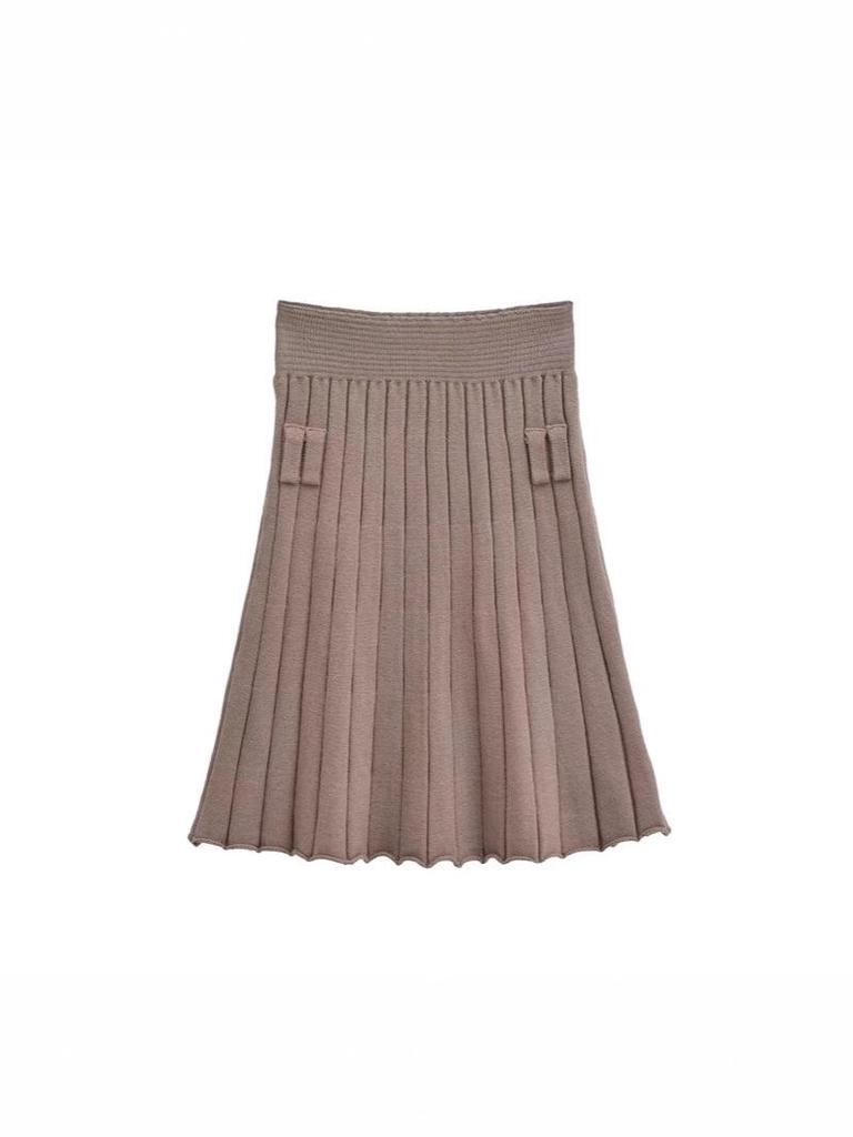 Elegant Korean Style A-Line Knit Skirt: High-Waisted, Slimming, Pleated, Versatile, Age-Reducing - Autumn/Winter 2025 Collection.