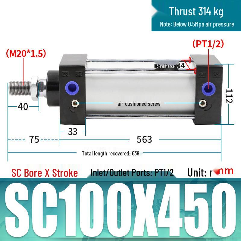 SC63 High Thrust Small Pneumatic Cylinder, Model SC40/50/80/100*125X150X200X500-S
