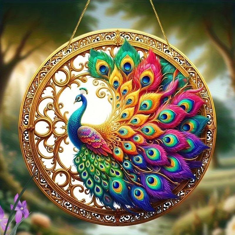 

2D Flat Colorful Peacock Acrylic Round Decoration Sign, Home Decor Plaque Hanging Wall Art Decorative Garden Decoration for Room Door Signs Hanging Sq 1PC