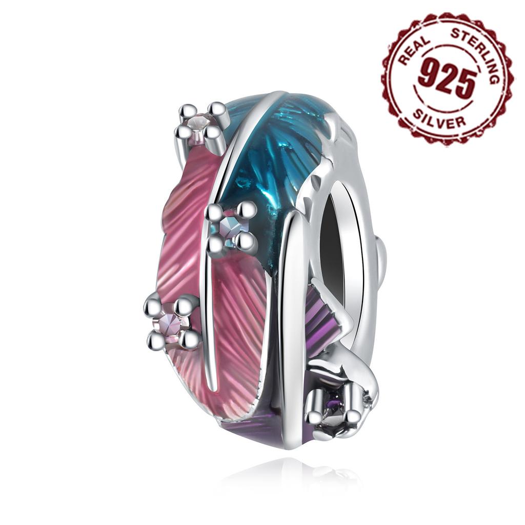 Copper Metal Gradient Feather Charm Bead Components Positioning Buckle Designed For Authentic Original Bracelet High Quality Fine Jewelry Do It