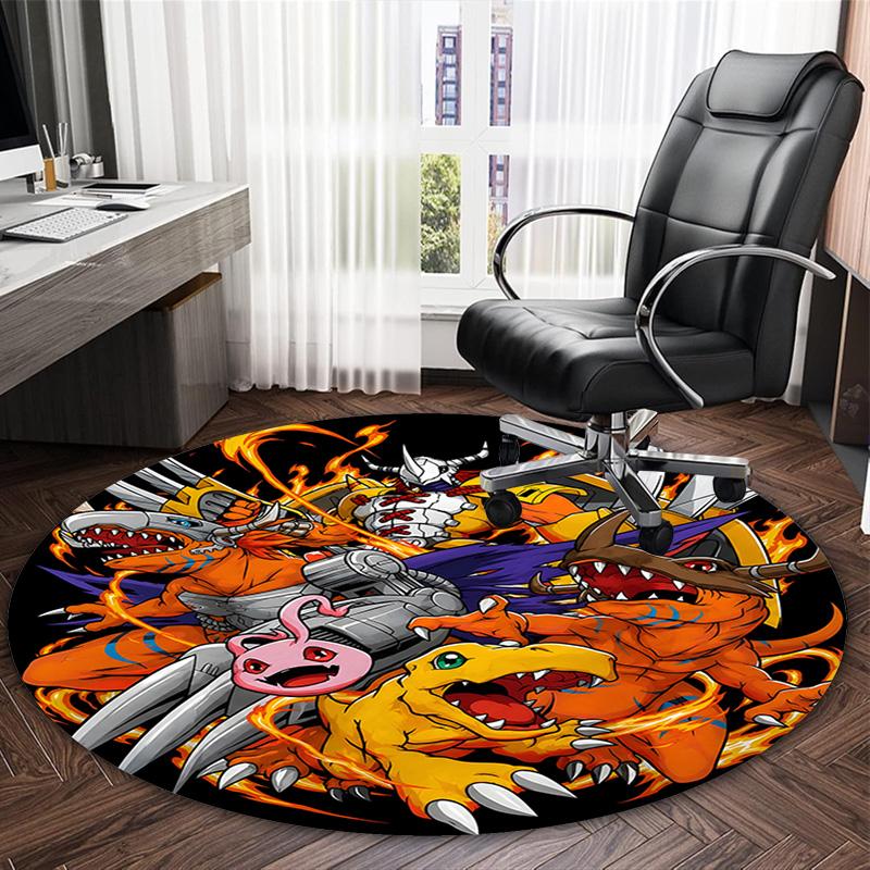 1pc Digimon Carpet, Round Rug, Comfortable, Suitable for Entryways, Living Rooms, Office, And Bedrooms, Christmas Decoration