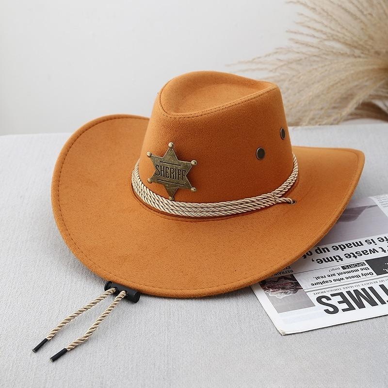 

1PC Unisex Artificial Suede Beach Cowboy Hat Wide Brim Sun Protection Party Cosplay Hat Solid Color Breathable Jazz Hat оранжевый