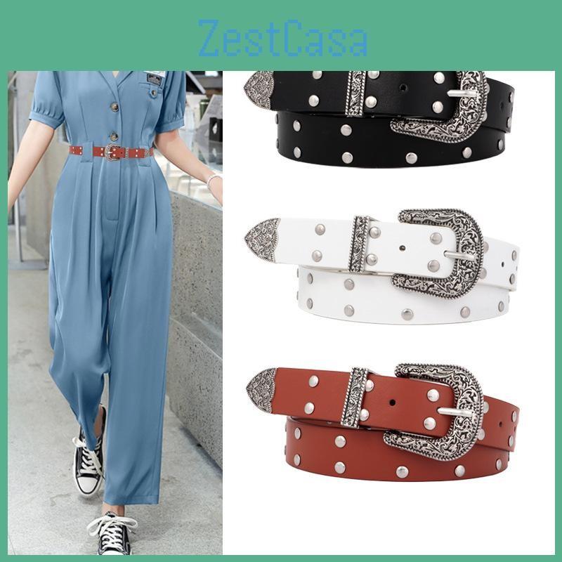 Women Vintage Rock Decorative Jeans Belt Edgy Waistband Metal Adjustable Accents