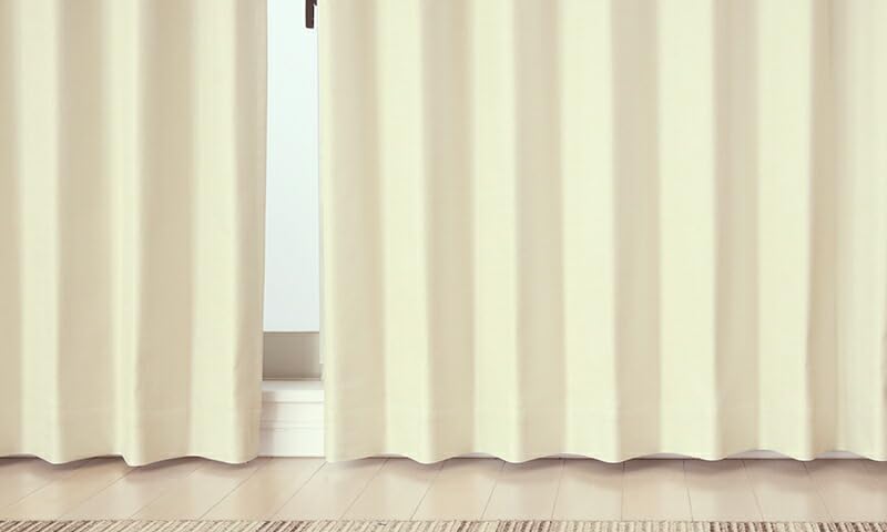 Complete Blackout Light Heat Solid Color 5417 Ivory 100cm Wide X 90cm Set of 2 Energy Cold Energy Improved Heating and Cooling Thick Curtains, 100%