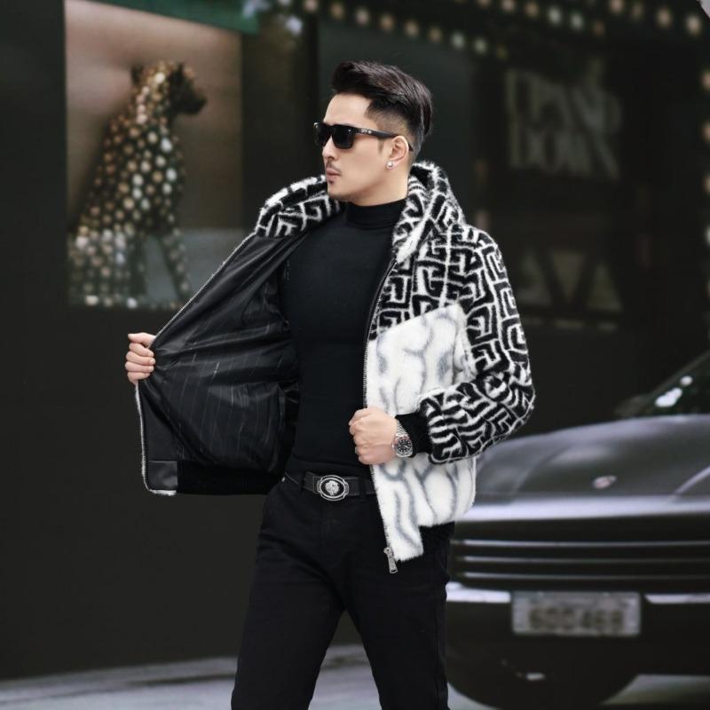 Men S Thick Warm Faux Mink Fur Hooded Jacket Winter Outerwear For Men