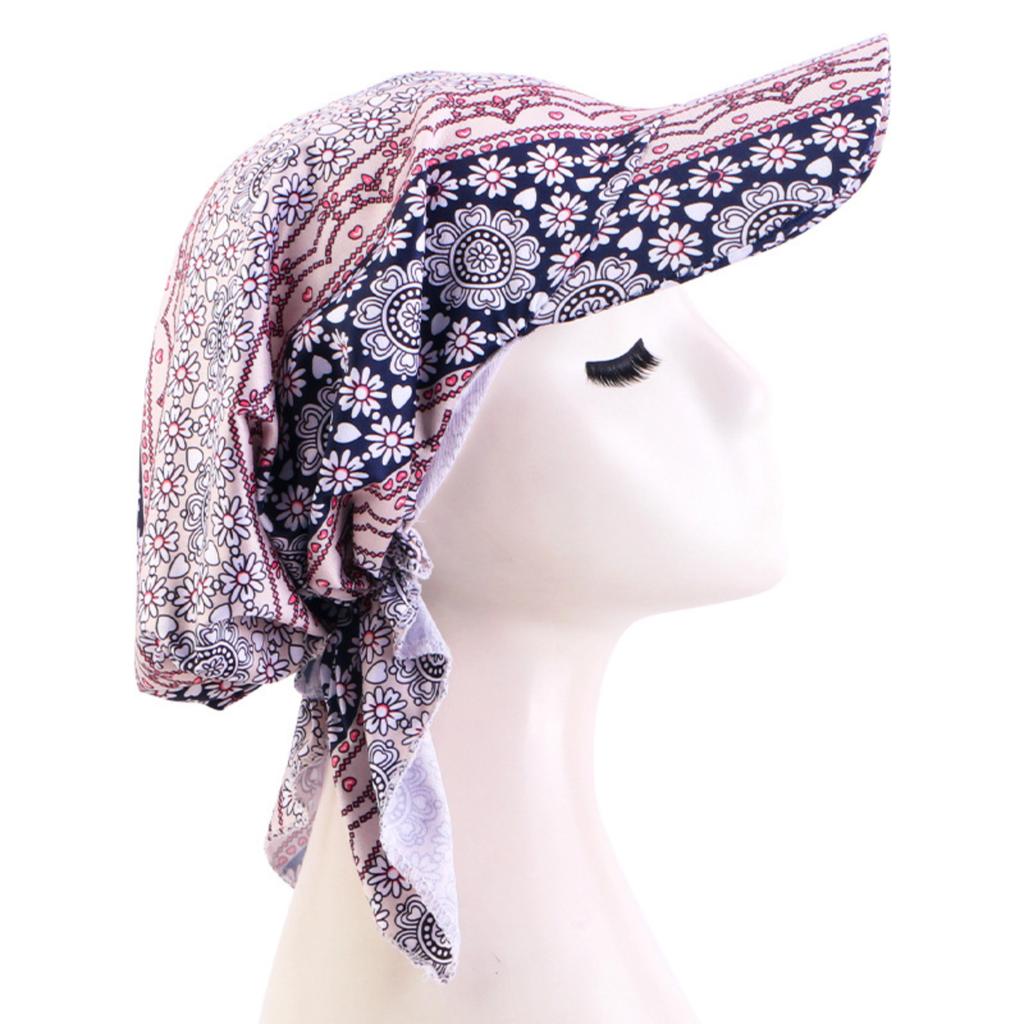 Cotton Bandana Cap with Visor Outdoor Sun Protection Hat Adjustable Headscarf Breathable Lightweight Headwear for Outdoor Activities
