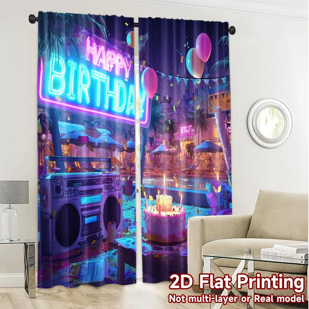 2pcs   2D FLAT PRINTING Curtains (Without Rod) NeonBirthdayVibes Chic Fashionable Curtains Polyester Curtains Versatile All for