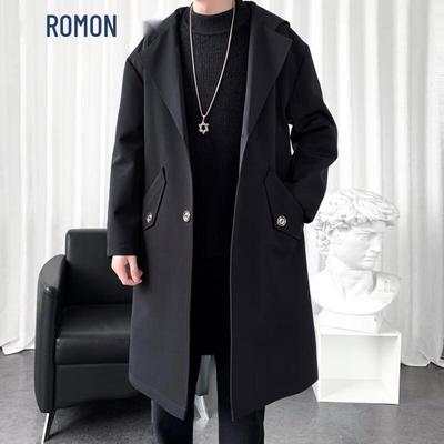 Men's Hooded Business Casual Mid-Length Overcoat