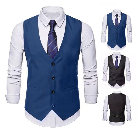Ανδρικό γιλέκο V-λαιμόκοψη Αμάνικο μονόστομο παλτό με τσέπες Μονόχρωμο επαγγελματικό γιλέκο με λεπτή εφαρμογή