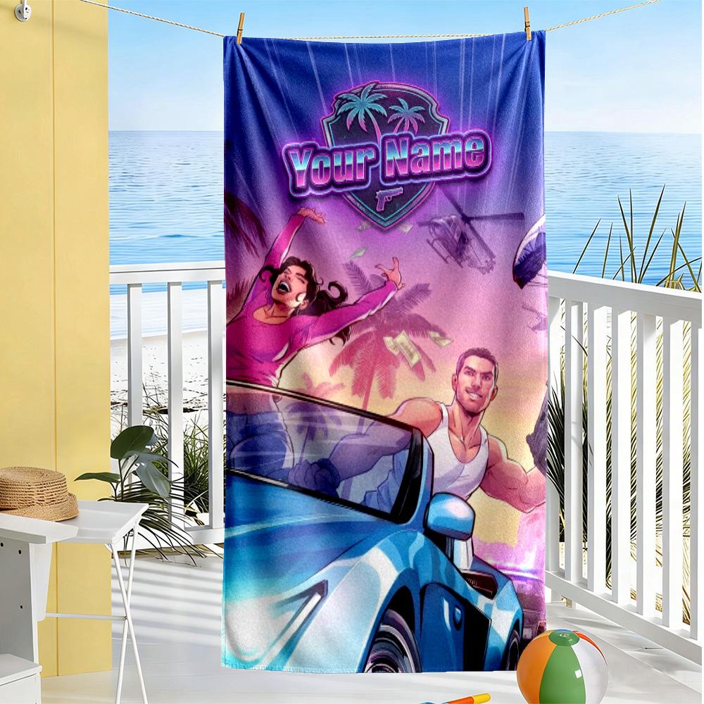 Gta Customizable Name Beach Towel High Absorbency & Quick-Dry Suitable for Sports Travel Swimming Yoga Bathroom Beach And Pool