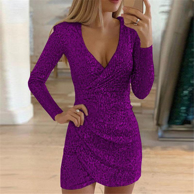 Long Sleeves Sequin V Neck Dress Sexy Party Dress Dress Sequin Party Dress Women