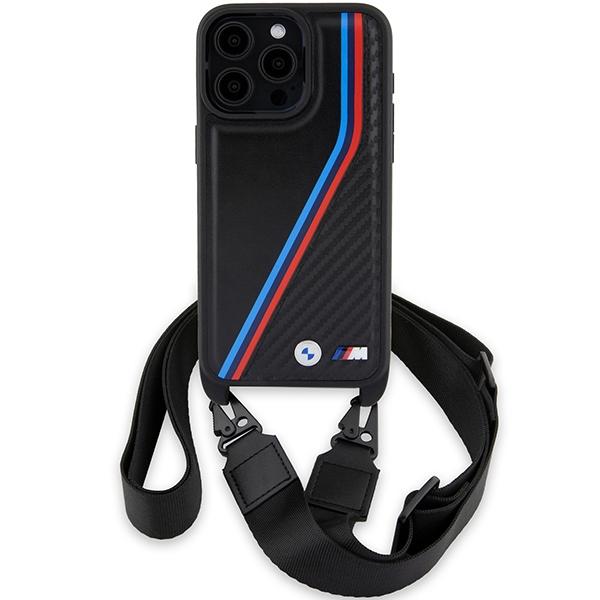BMW Bmhcp15L23Psvtk Iphone 15 Pro 6.1 Czarny/Black Hardcase M Edition Carbon Tricolor Lines & Strap